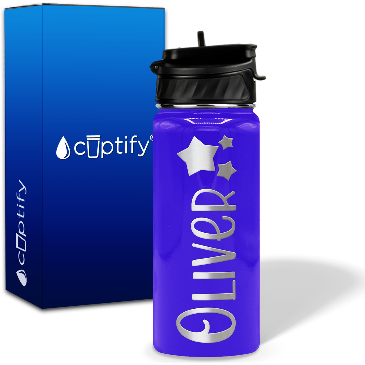 Personalized 3 Stars with Name and Icon on 18oz Wide Mouth Kids Water Bottle