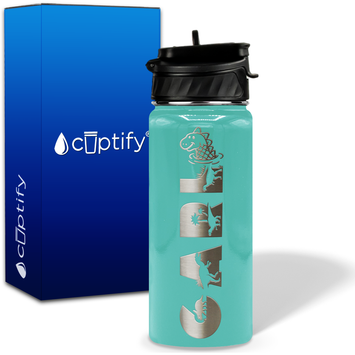 Personalized Dinosaur with Name and Icon on 18oz Wide Mouth Kids Water Bottle