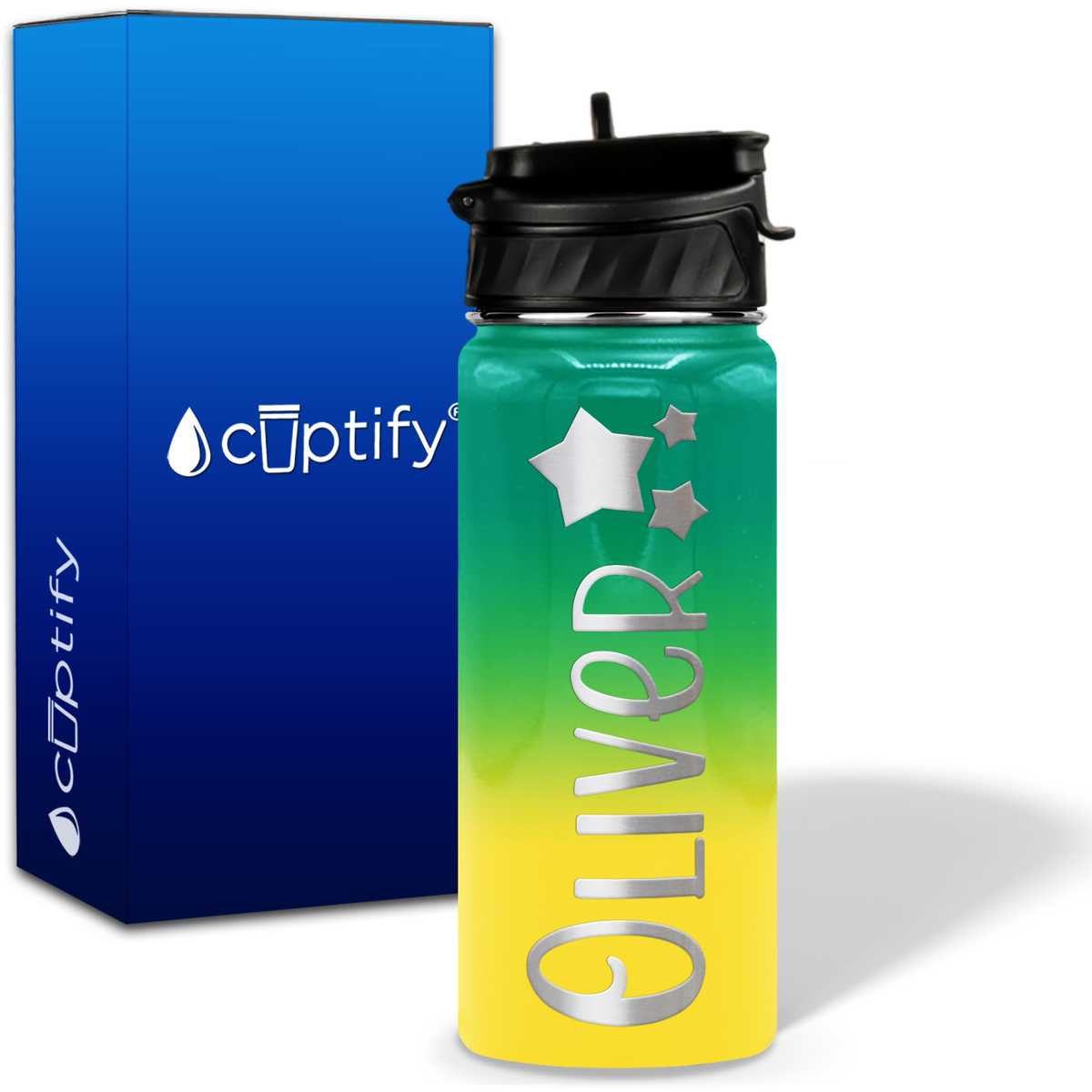 Personalized 3 Stars with Name and Icon on 18oz Wide Mouth Kids Water Bottle