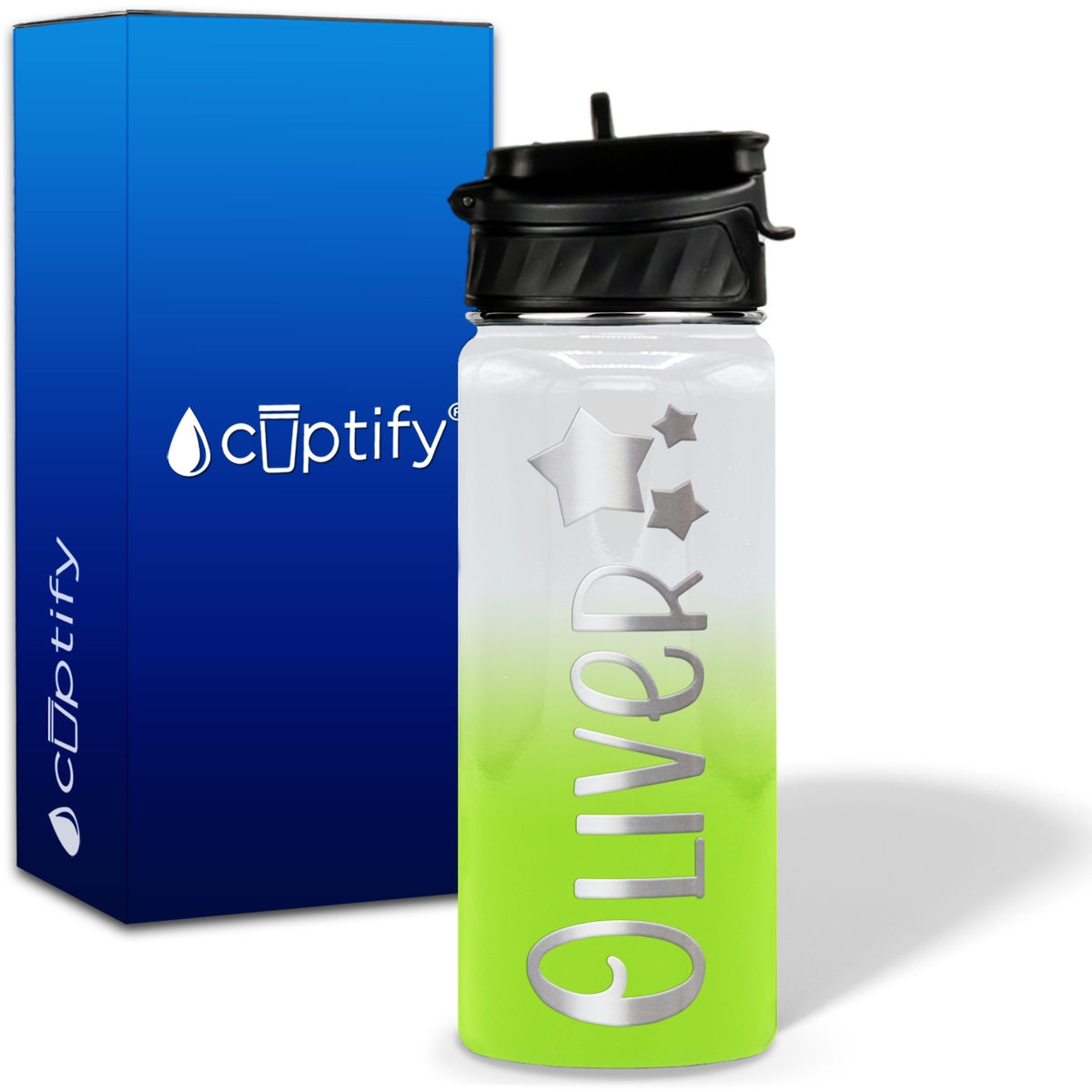 Personalized 3 Stars with Name and Icon on 18oz Wide Mouth Kids Water Bottle