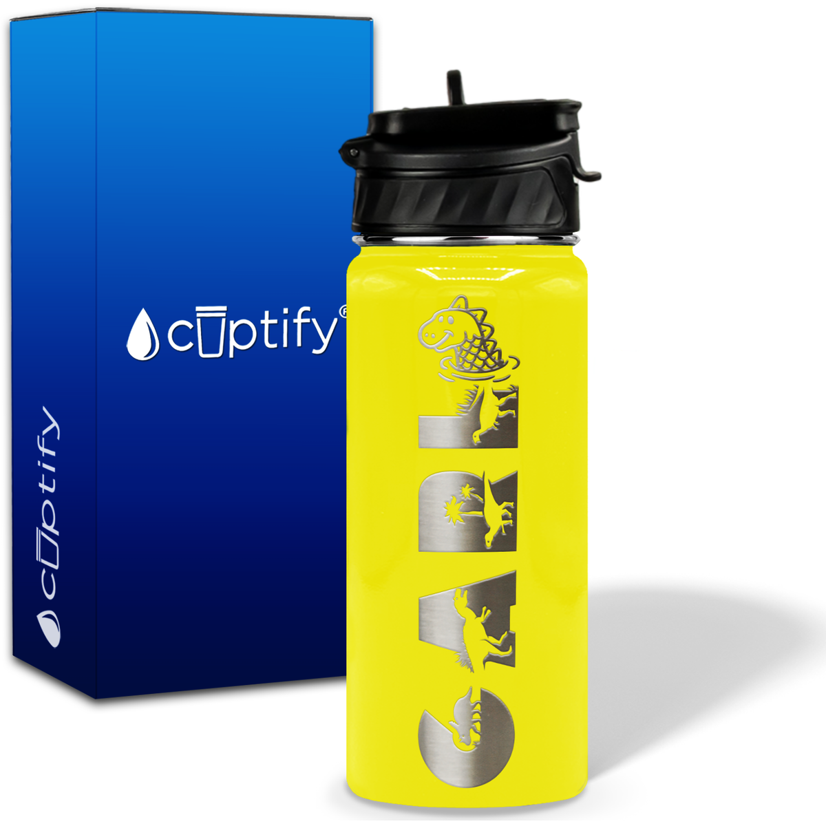 Personalized Dinosaur with Name and Icon on 18oz Wide Mouth Kids Water Bottle