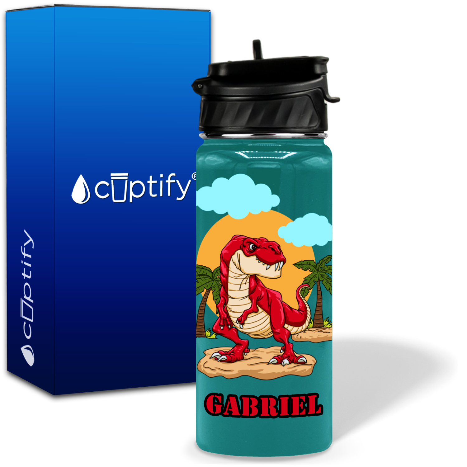 Red Dinosaur T-Rex 18oz Personalized Kids Water Bottle