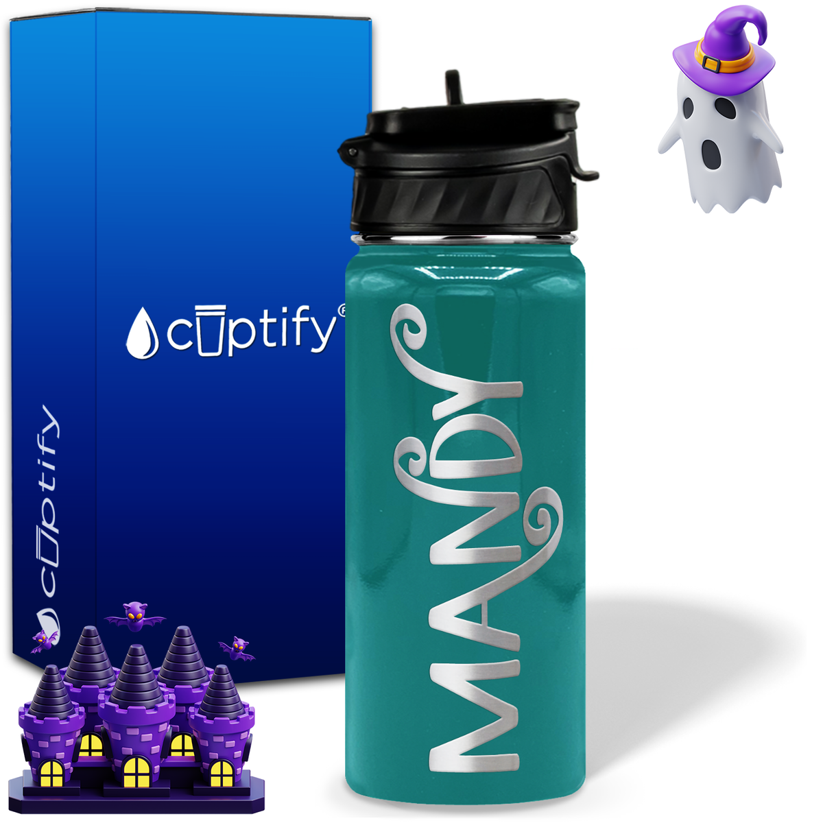 Curly Spooky Halloween on 18oz Personalized Water Bottle