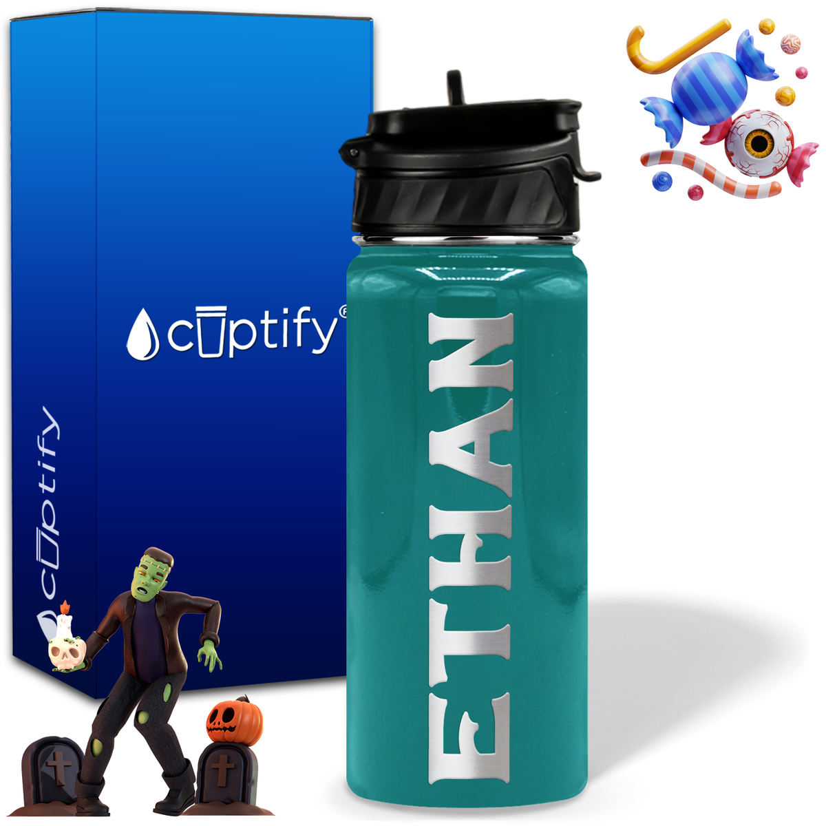 Personalized Grim Halloween on 18oz Custom Water Bottle