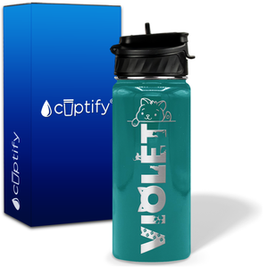 Personalized Cat Waving with Name and Icon on 18oz Wide Mouth Kids Water Bottle