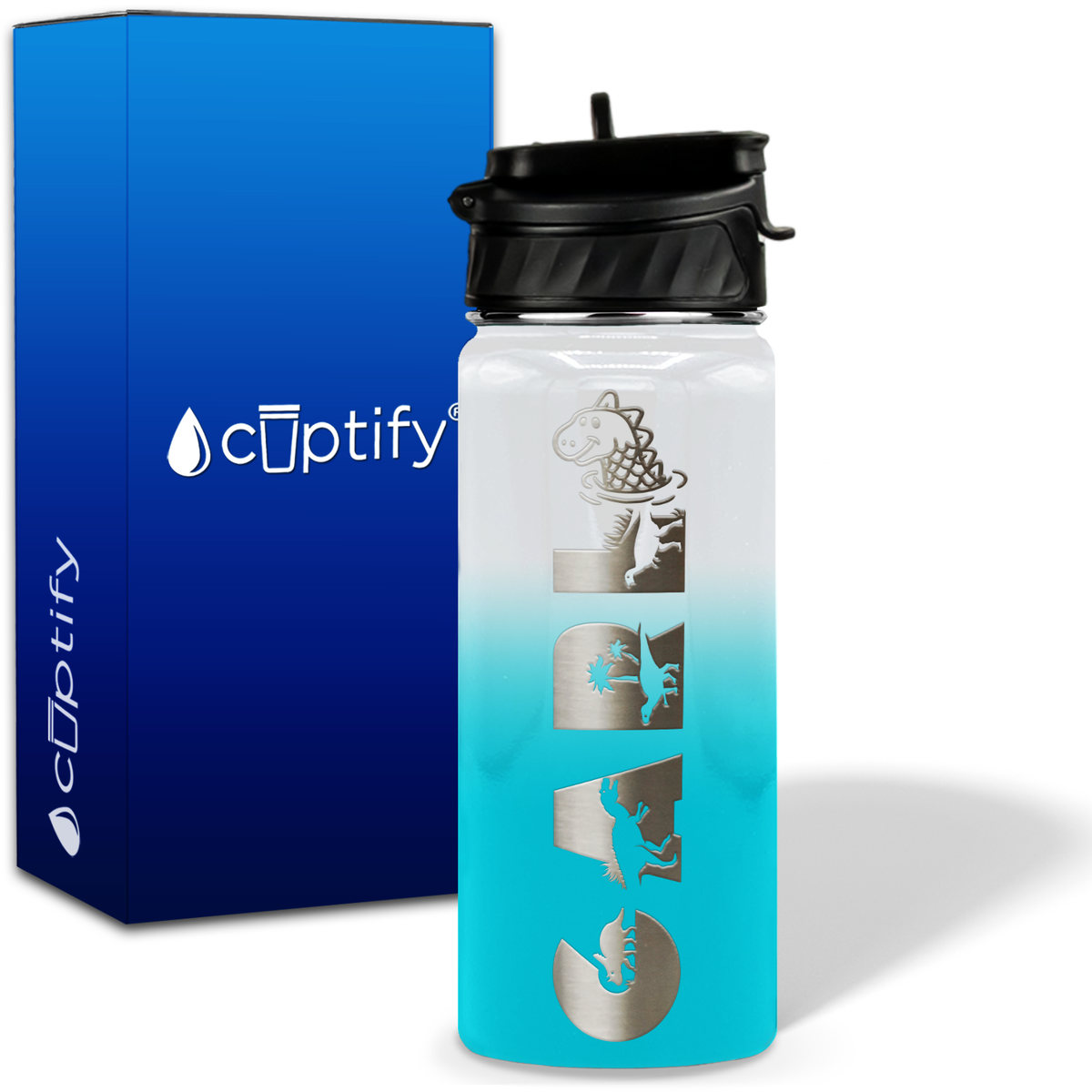 Personalized Dinosaur with Name and Icon on 18oz Wide Mouth Kids Water Bottle