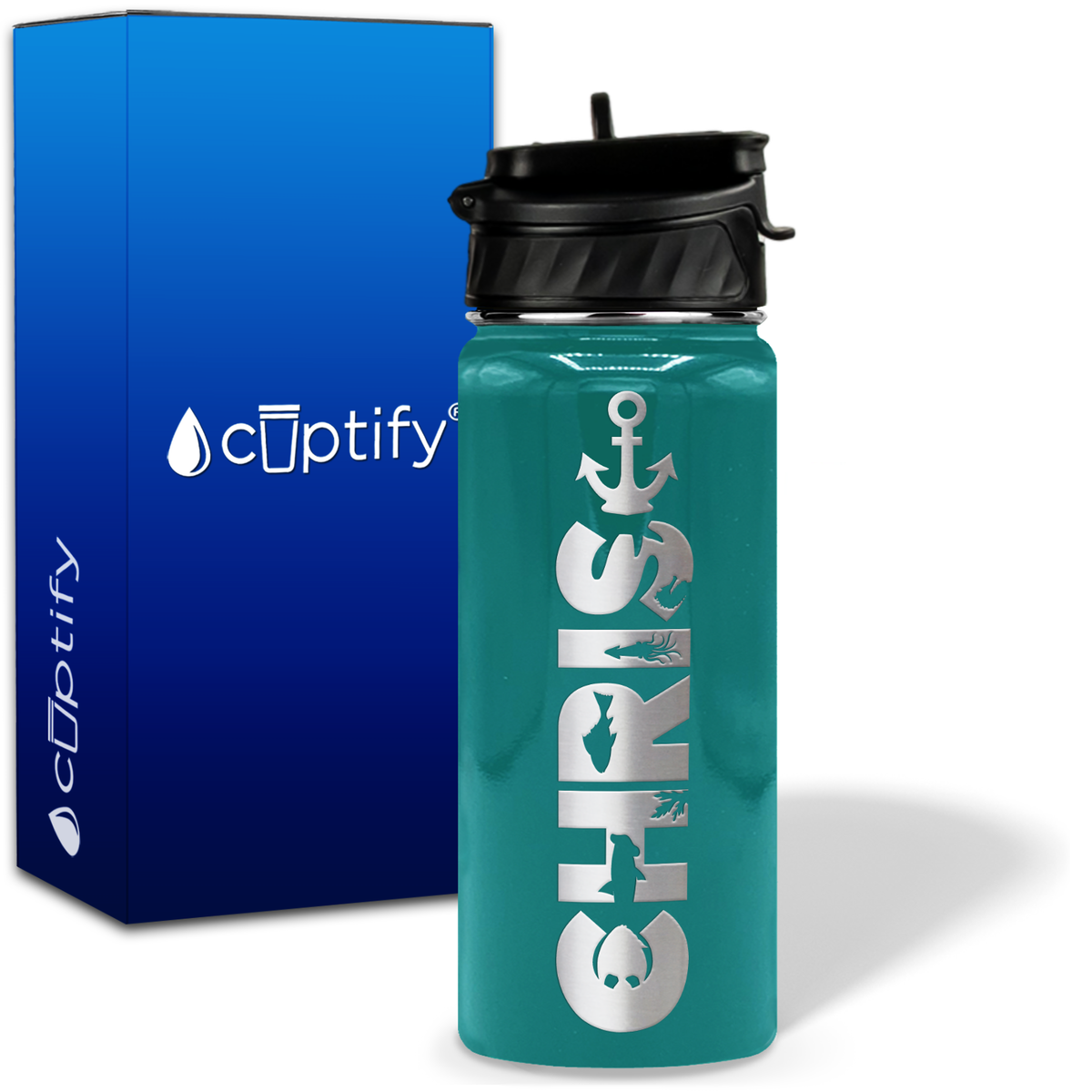 Personalized Anchor with Name and Icon on 18oz Wide Mouth Kids Water Bottle