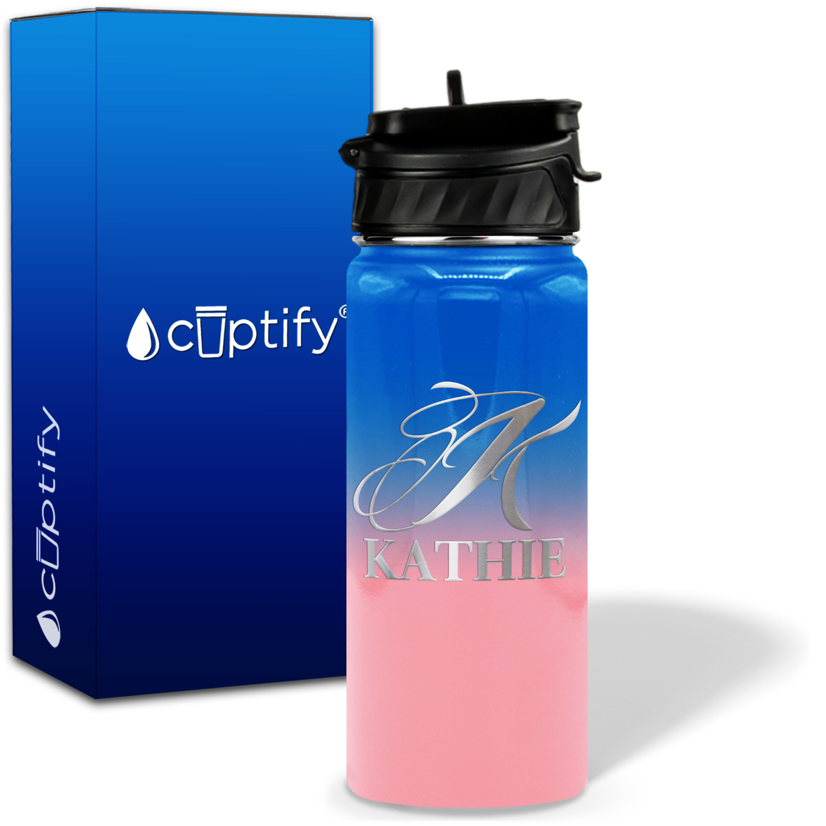 Personalized Script Initial and Name on 18oz Wide Mouth Bottle
