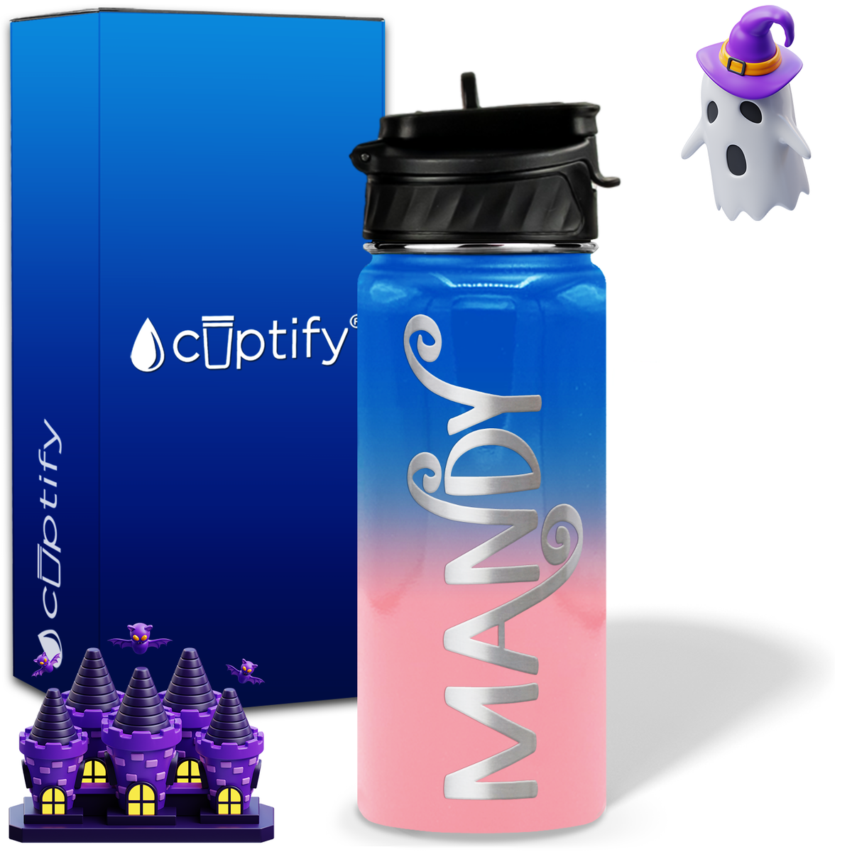 Curly Spooky Halloween on 18oz Personalized Water Bottle
