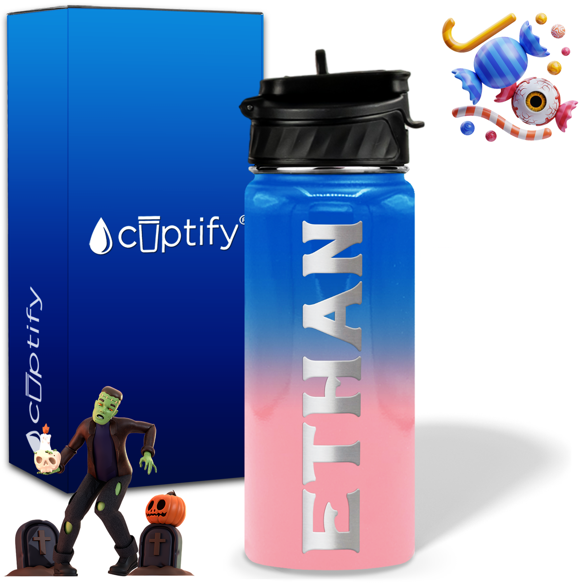 Personalized Grim Halloween on 18oz Custom Water Bottle