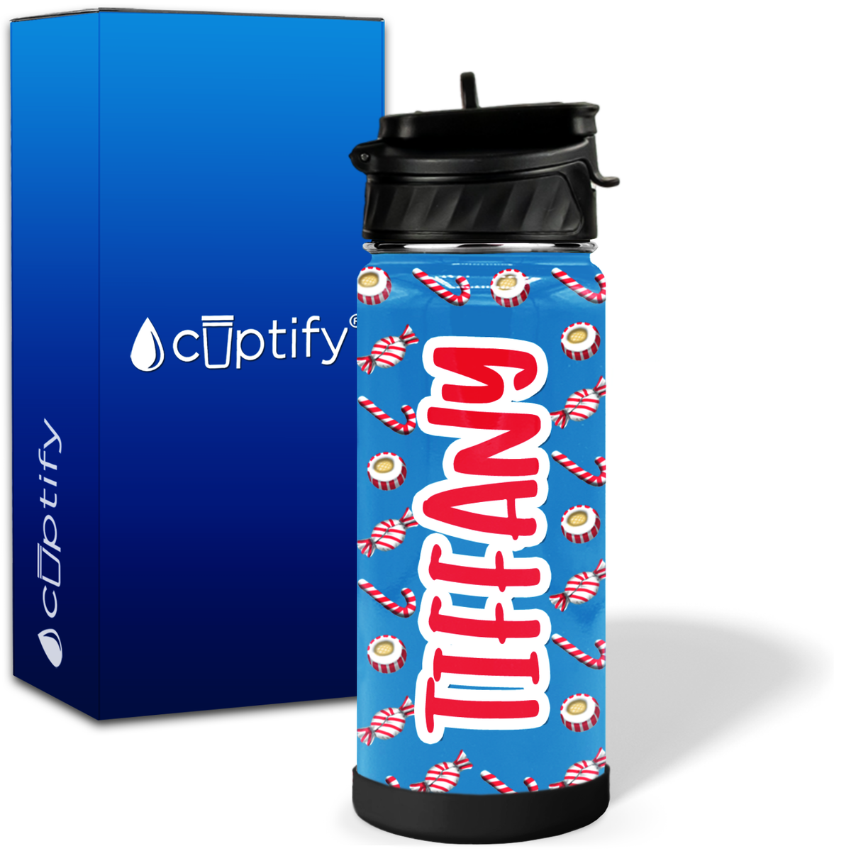 Personalized Peppermint Candies 18oz Wide Mouth Kids Water Bottle