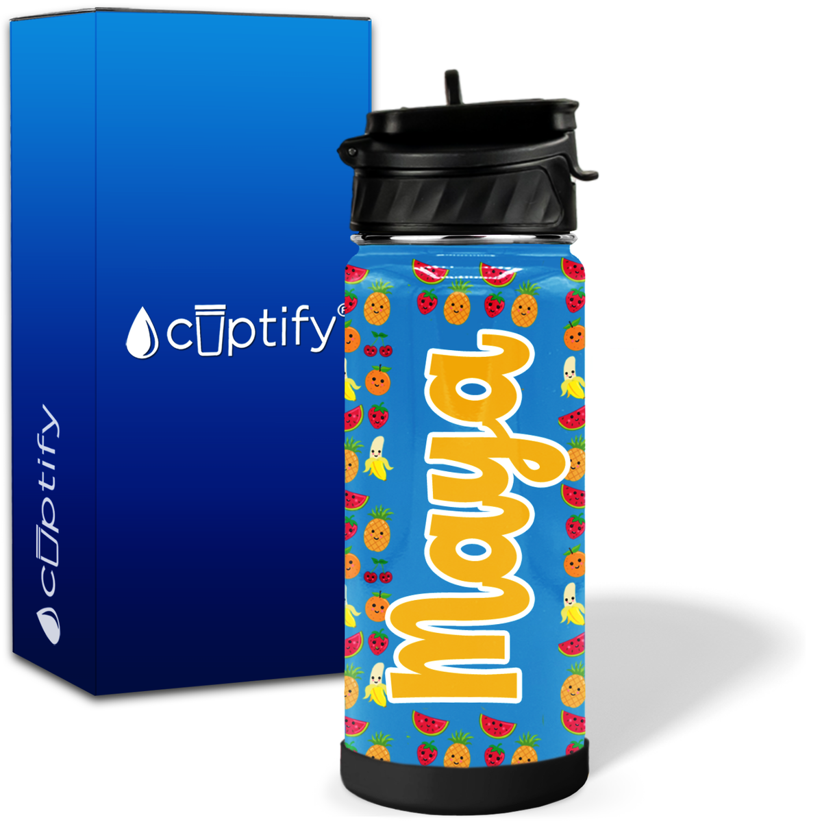 Personalized Happy Fruits 18oz Wide Mouth Kids Water Bottle