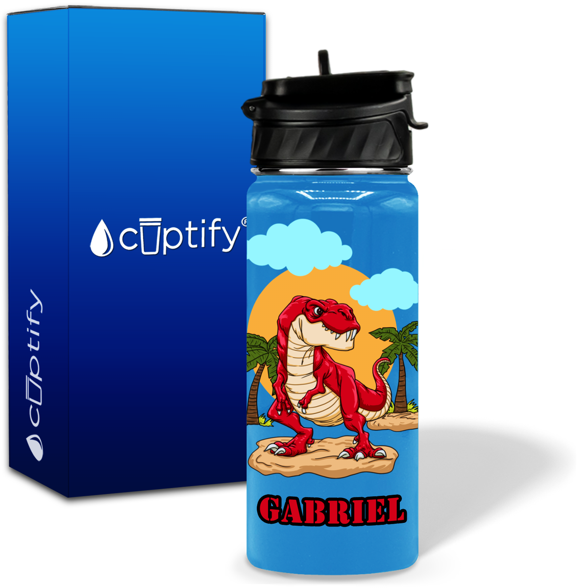 Red Dinosaur T-Rex 18oz Personalized Kids Water Bottle