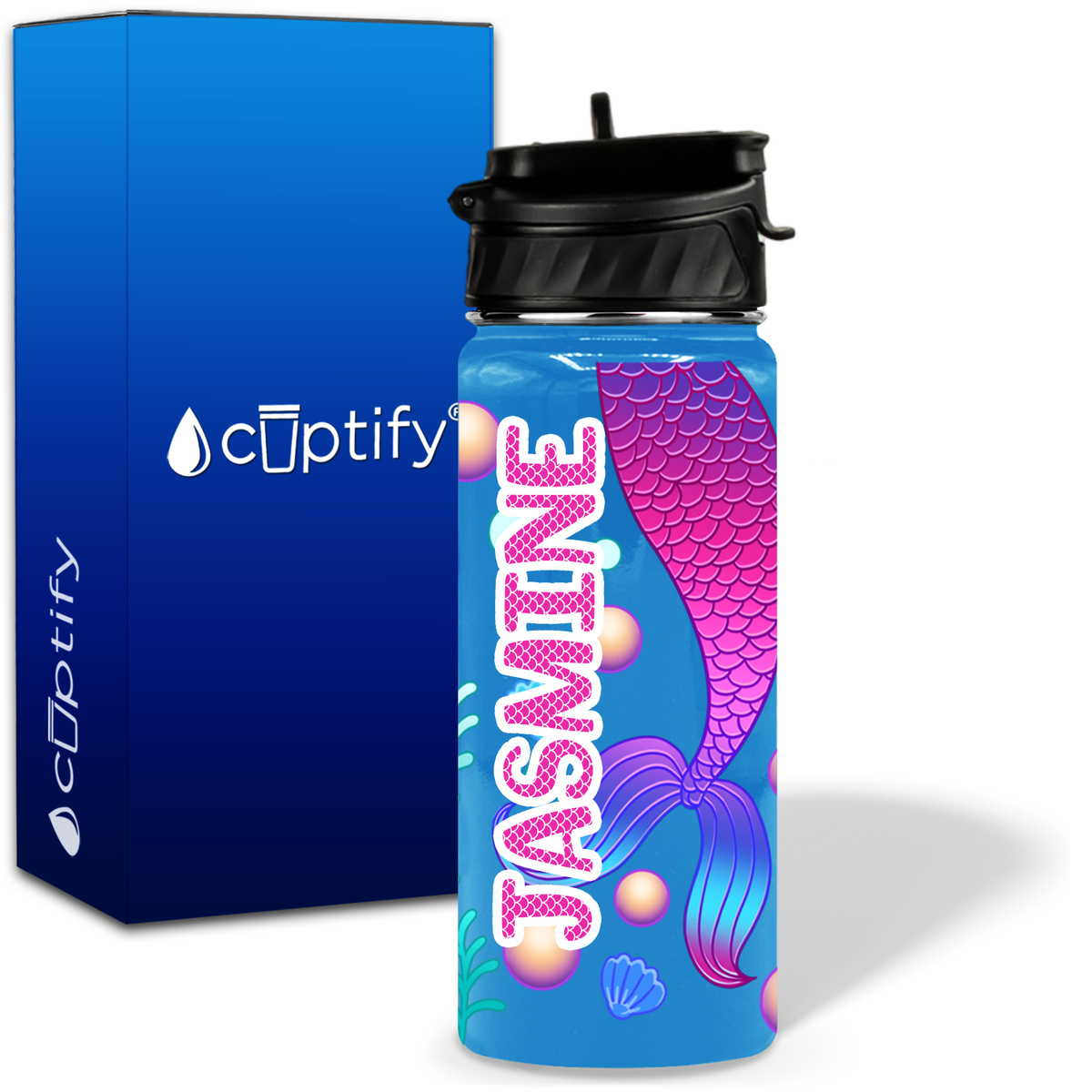 Mermaid Tail 18oz Personalized Kids Water Bottle