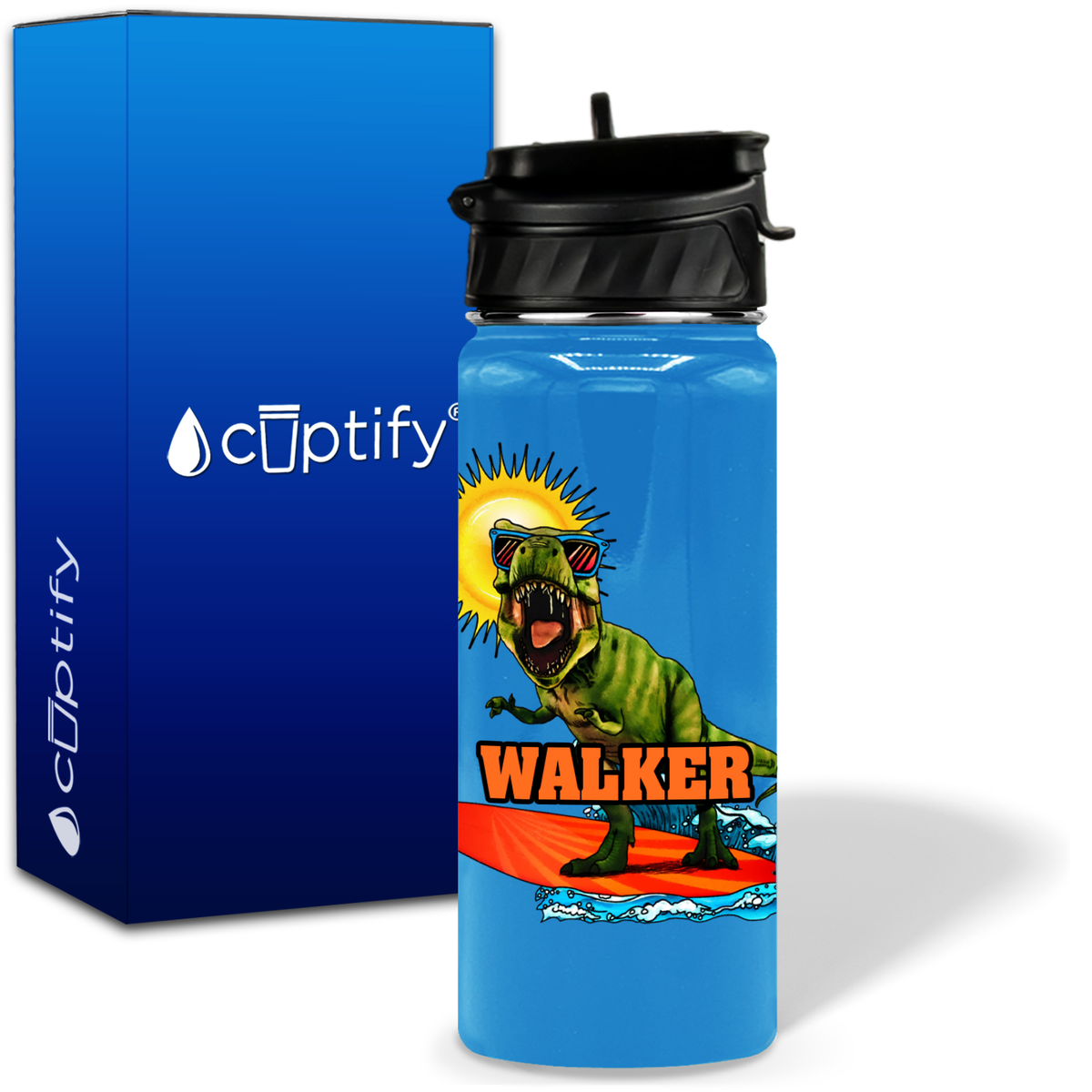 Dinosaur Sunglasses 18oz Personalized Kids Water Bottle