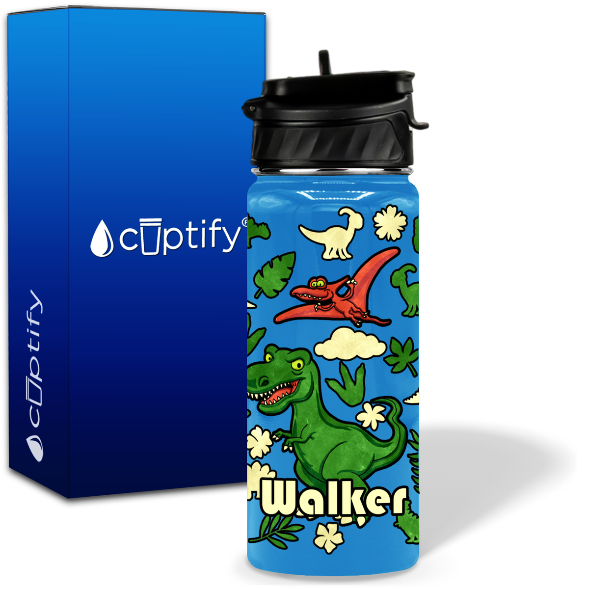 Green Dinosaur 18oz Personalized Kids Water Bottle