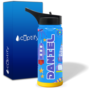Personalized Rockets Stars and Space 18oz Wide Mouth Kids Water Bottle