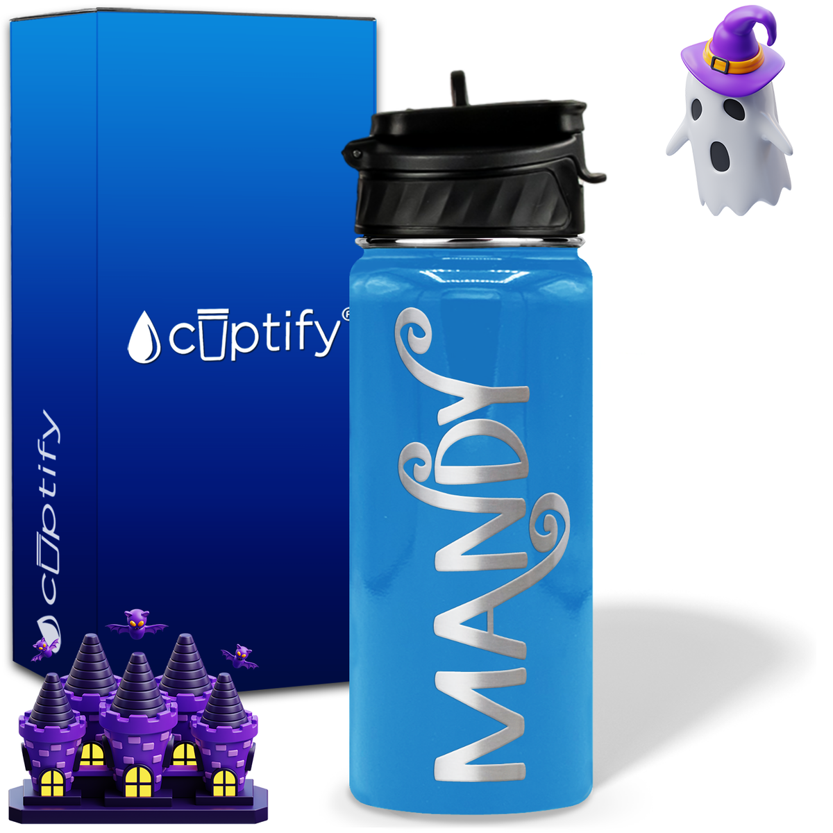 Curly Spooky Halloween on 18oz Personalized Water Bottle