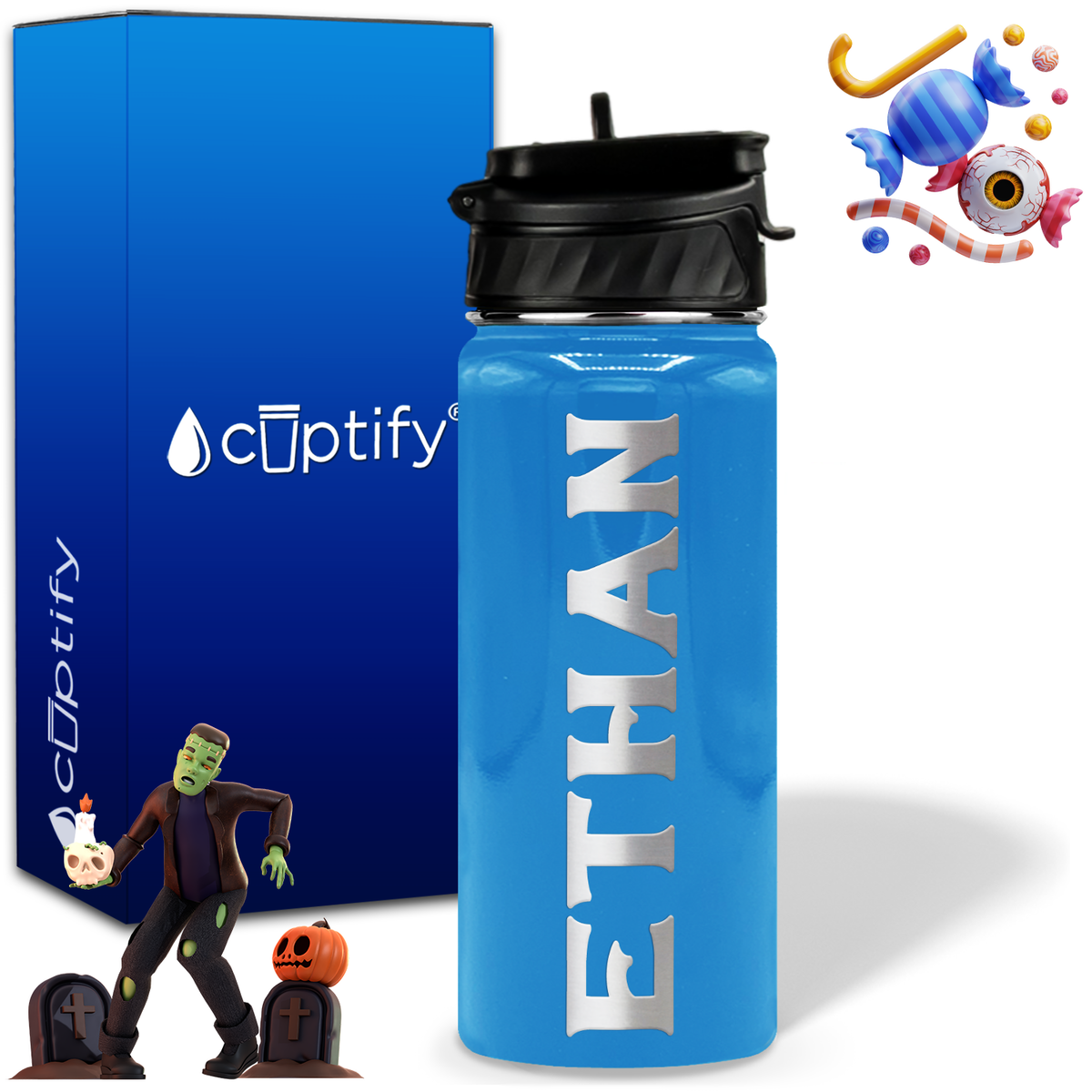 Personalized Grim Halloween on 18oz Custom Water Bottle