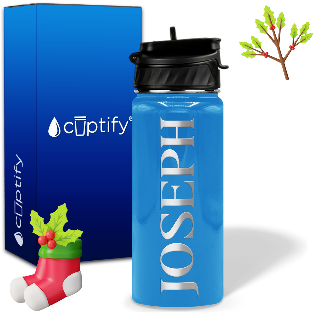 Personalized Merry Christmas on 18oz Water Bottle