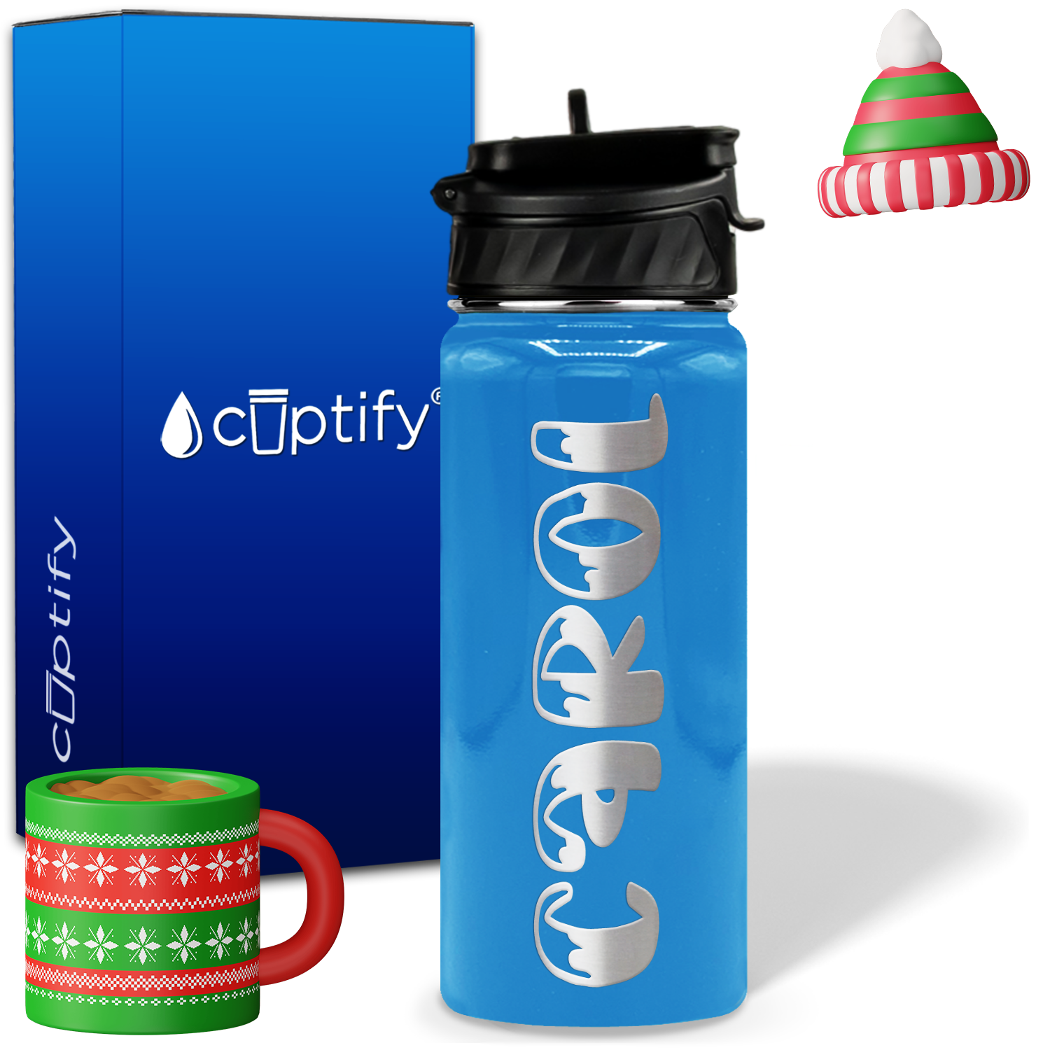 Personalized Frosty Christmas Font on 18oz Wide Mouth