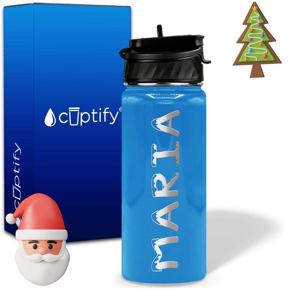 Personalized Snowy on 18oz Christmas Water Bottle