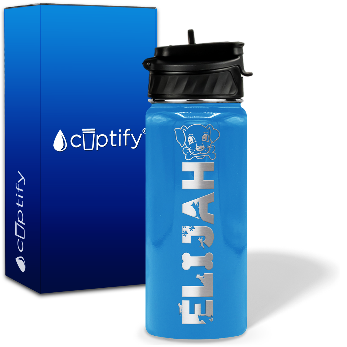 Personalized Dog with Name and Icon on 18oz Wide Mouth Kids Water Bottle