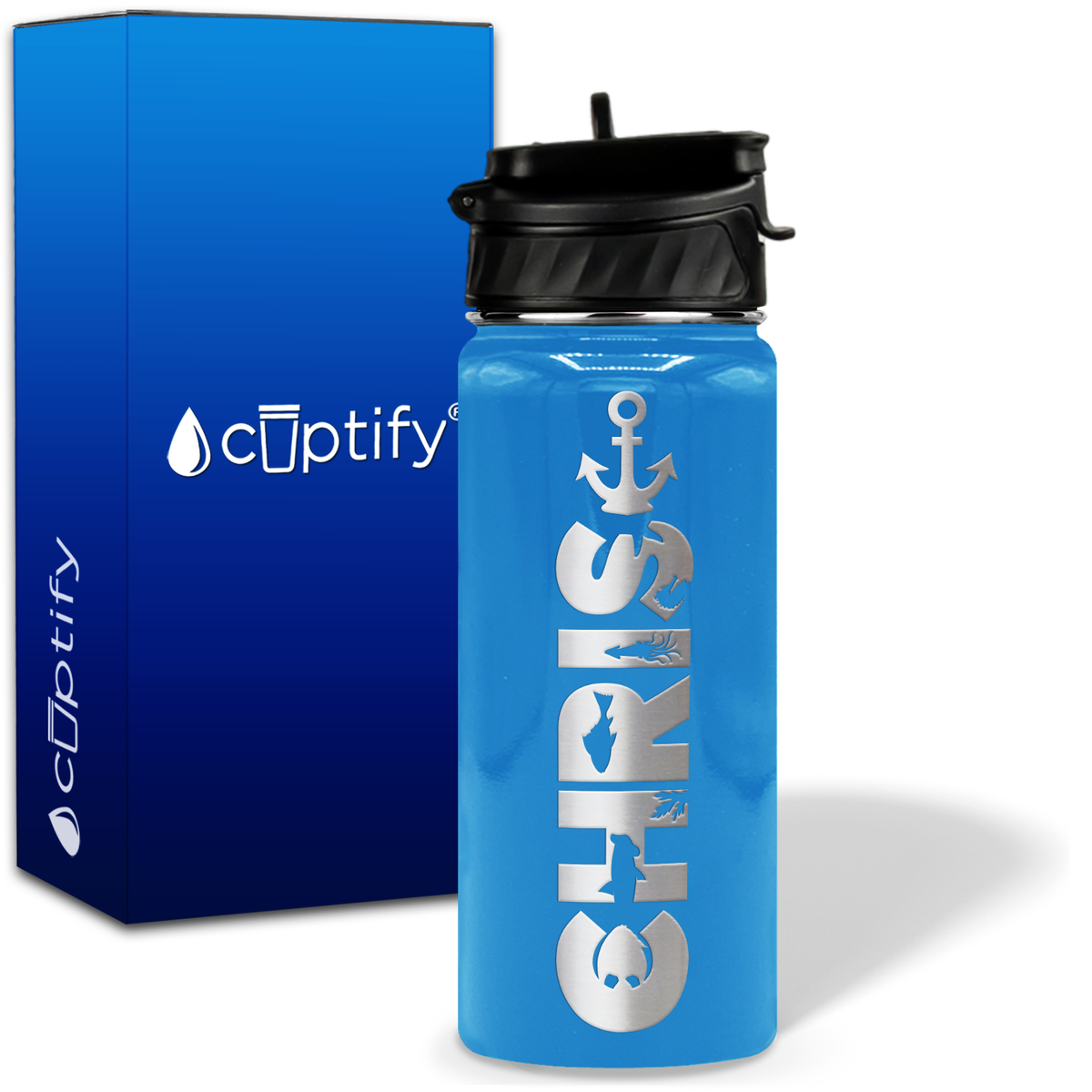 Personalized Anchor with Name and Icon on 18oz Wide Mouth Kids Water Bottle