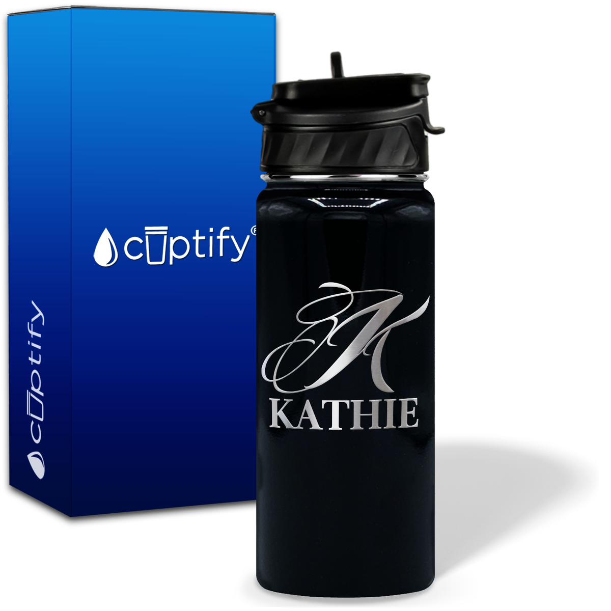 Personalized Script Initial and Name on 18oz Wide Mouth Bottle