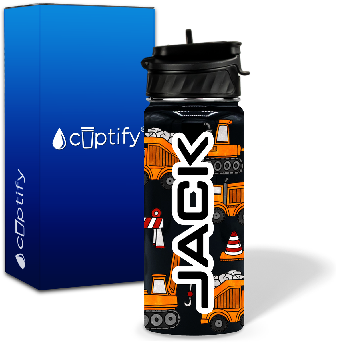Toy Trucks 18oz Personalized Kids Water Bottle
