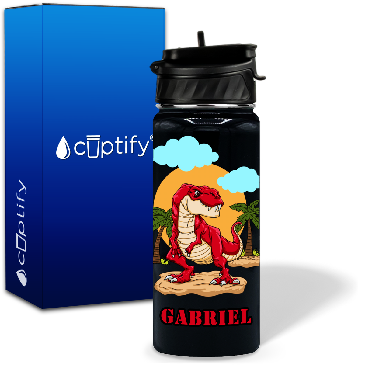 Red Dinosaur T-Rex 18oz Personalized Kids Water Bottle