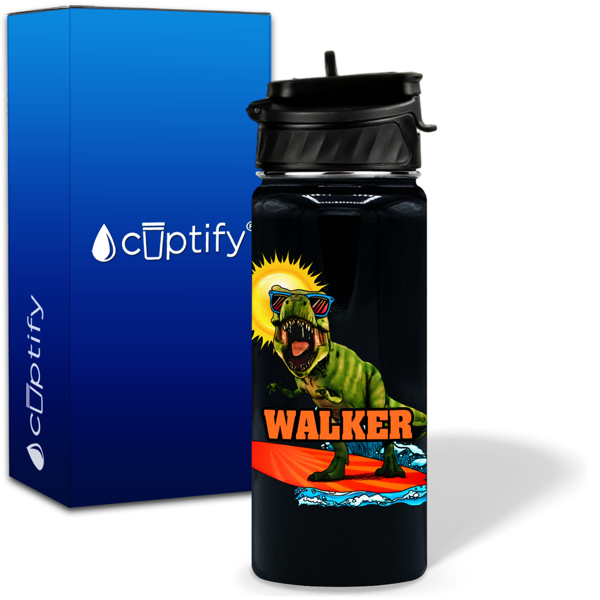 Dinosaur Sunglasses 18oz Personalized Kids Water Bottle