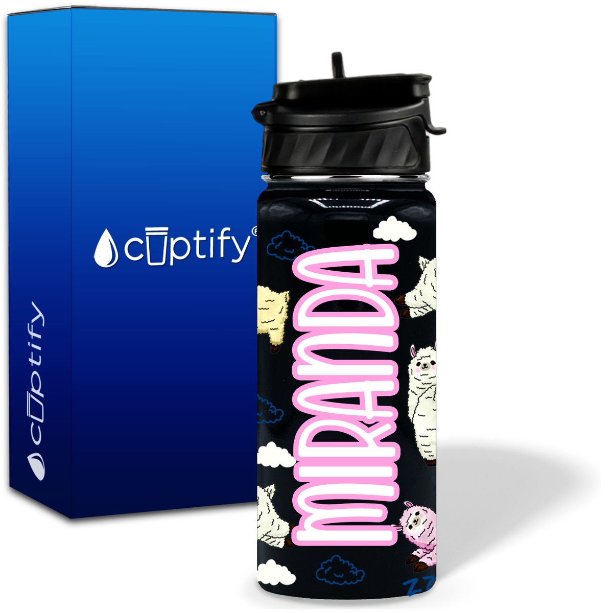 Alpaca Clouds 18oz Personalized Kids Water Bottle