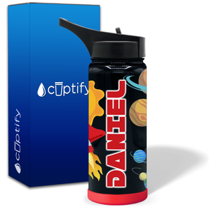 Personalized Rocket in Space 18oz Wide Mouth Kids Water Bottle