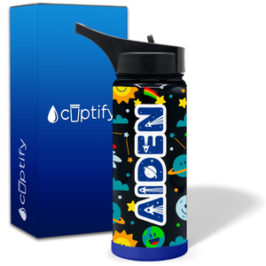 Personalized Rockets and Happy Planets 18oz Wide Mouth Kids Water Bottle