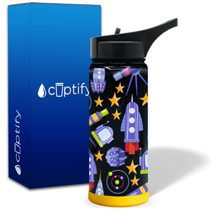 Personalized Rockets Stars and Space 18oz Wide Mouth Kids Water Bottle