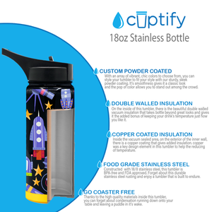 Personalized Rockets Stars and Space 18oz Wide Mouth Kids Water Bottle
