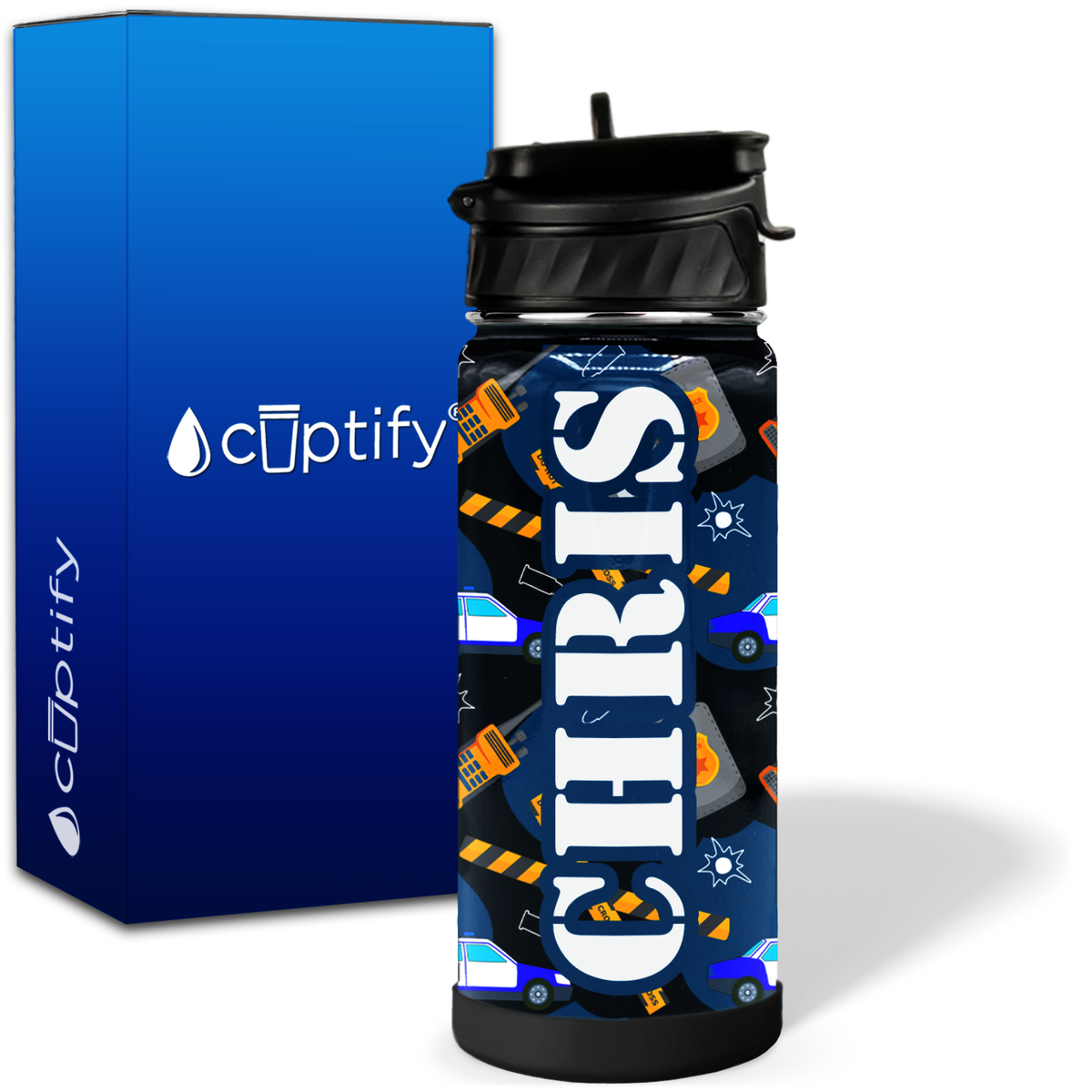 Personalized Police 18oz Wide Mouth Kids Water Bottle
