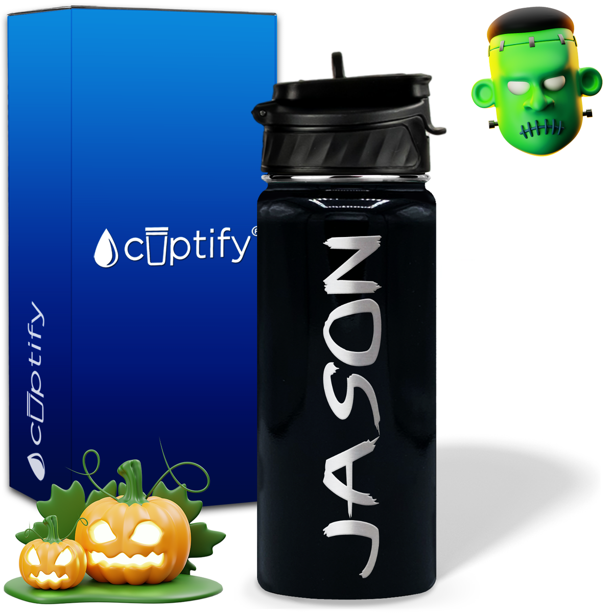 Personalized Scary Halloween Font on 18oz Wide Mouth