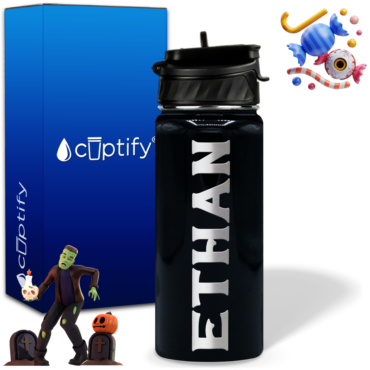 Personalized Grim Halloween on 18oz Custom Water Bottle