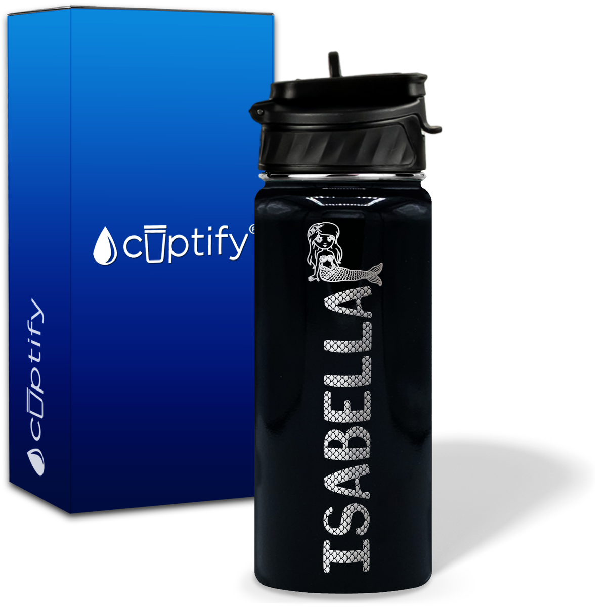 Personalized Mermaid with Name and Icon on 18oz Wide Mouth Kids Water Bottle