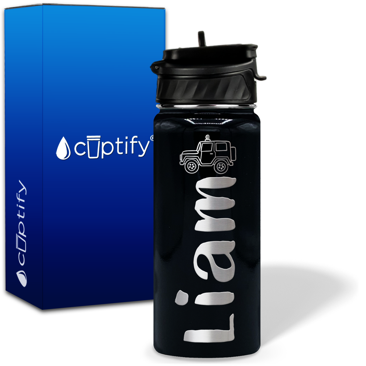 Personalized Jeep with Name and Icon on 18oz Wide Mouth Kids Water Bottle