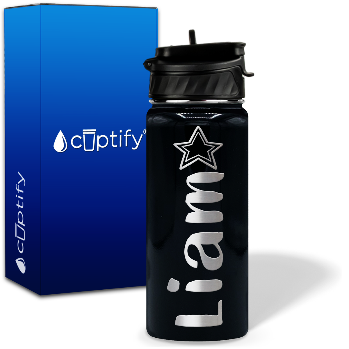 Personalized Star with Name and Icon on 18oz Wide Mouth Kids Water Bottle