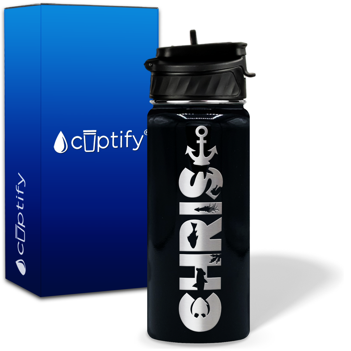 Personalized Anchor with Name and Icon on 18oz Wide Mouth Kids Water Bottle