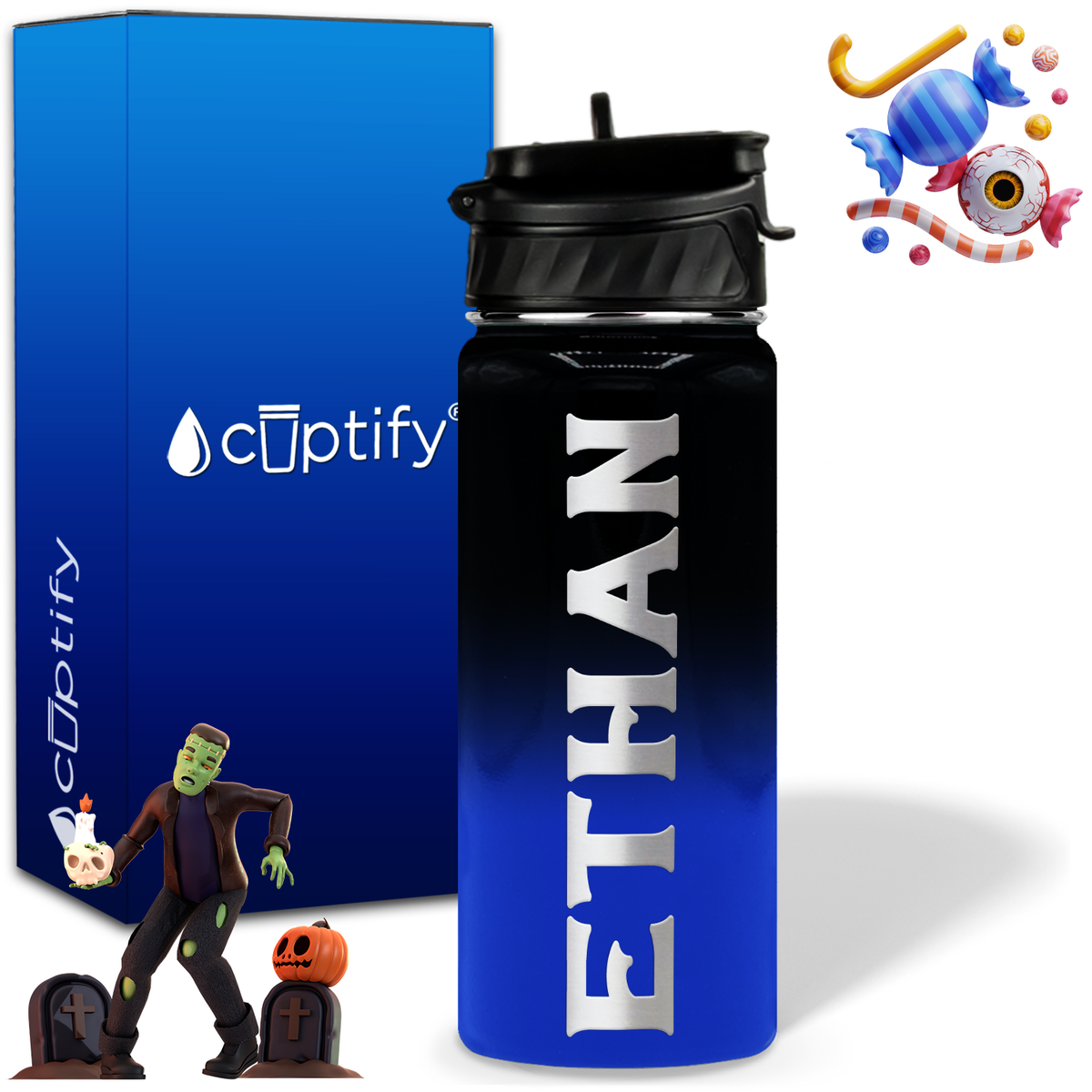 Personalized Grim Halloween on 18oz Custom Water Bottle