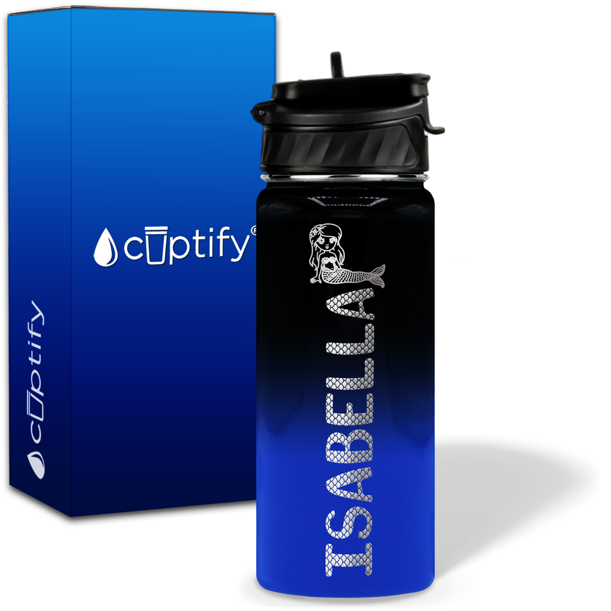 Personalized Mermaid with Name and Icon on 18oz Wide Mouth Kids Water Bottle