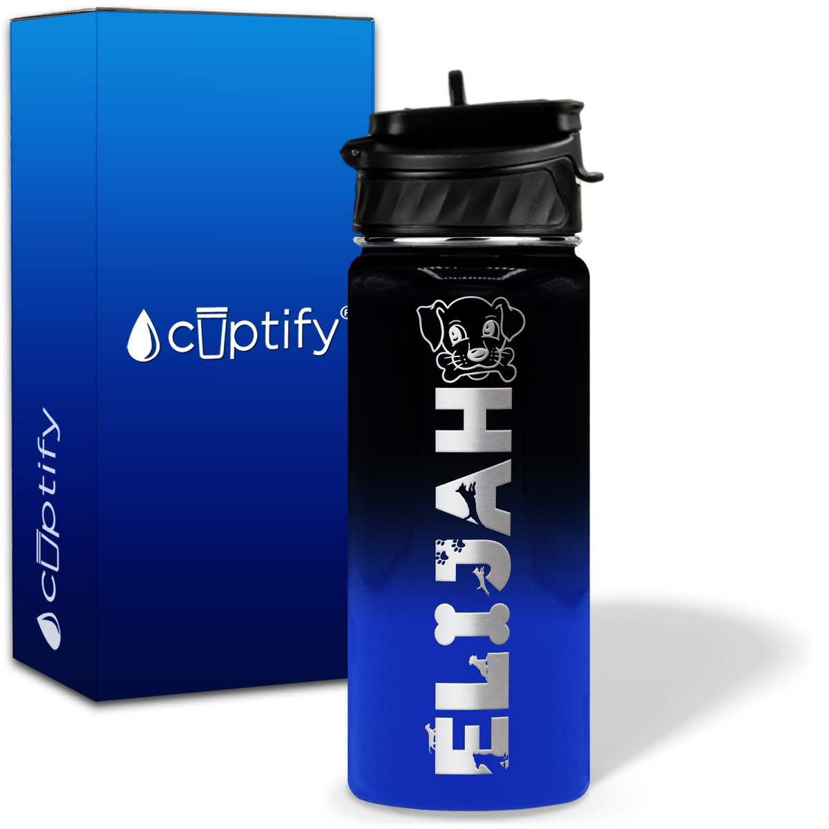 Personalized Dog with Name and Icon on 18oz Wide Mouth Kids Water Bottle