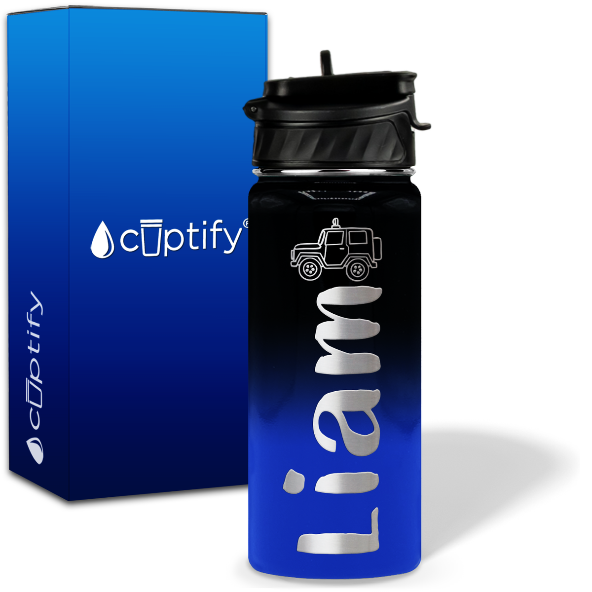 Personalized Jeep with Name and Icon on 18oz Wide Mouth Kids Water Bottle