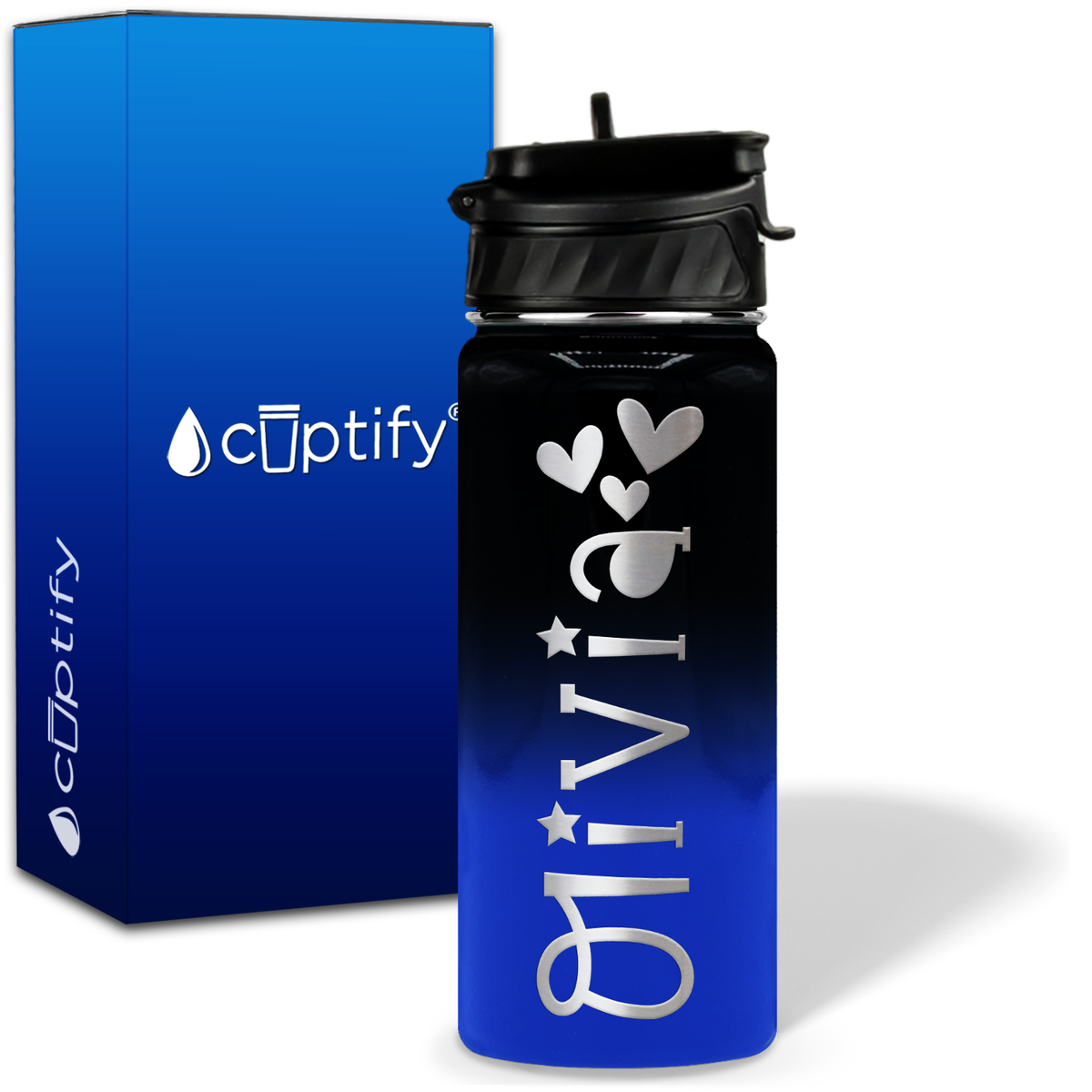 Personalized Hearts with Name and Icon on 18oz Wide Mouth Kids Water Bottle