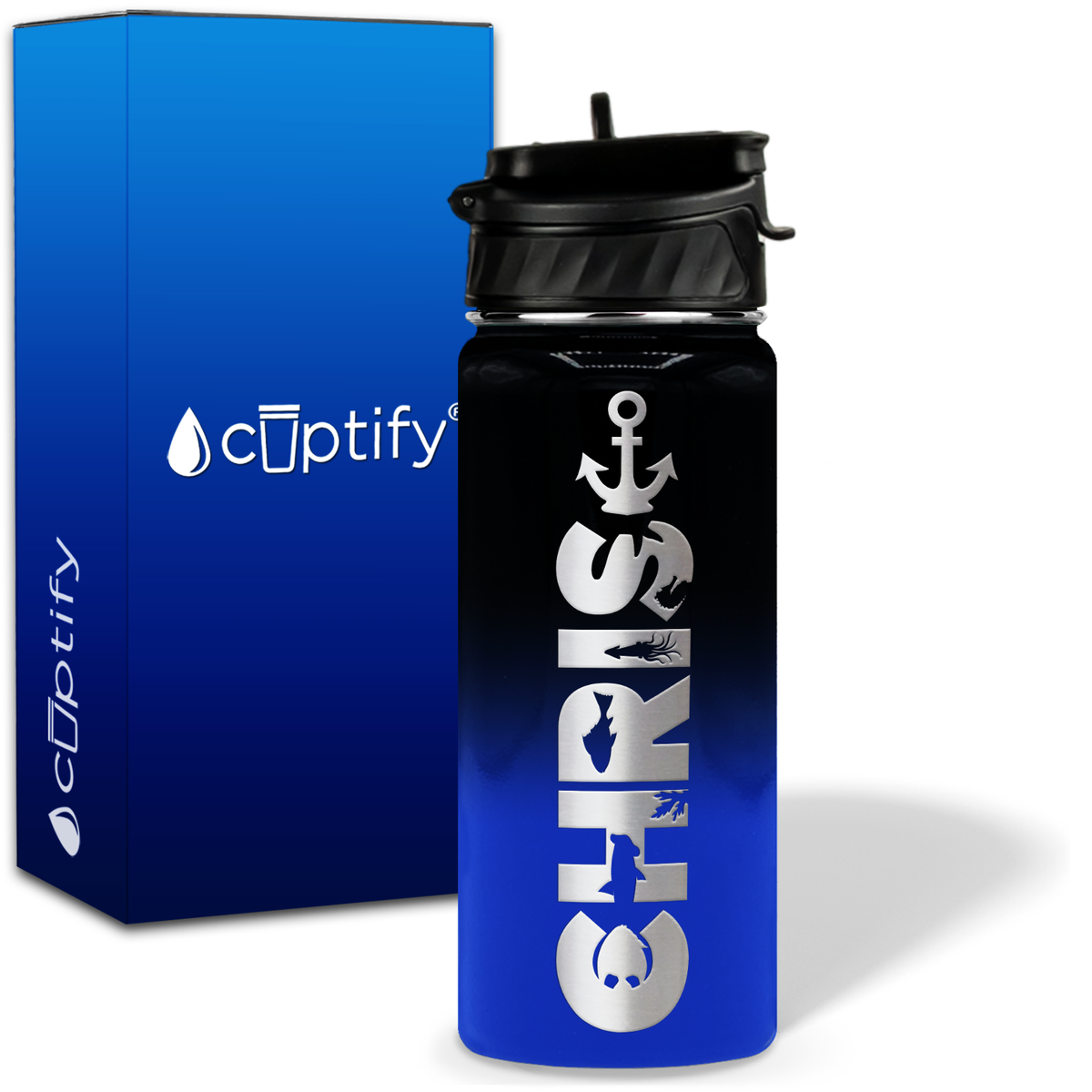 Personalized Anchor with Name and Icon on 18oz Wide Mouth Kids Water Bottle